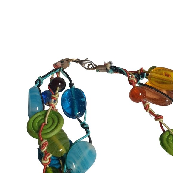 Colorful BOHO Beaded Necklace Glass Wooden 4 Layer Lobster Clasp Beach Core - Picture 4 of 4
